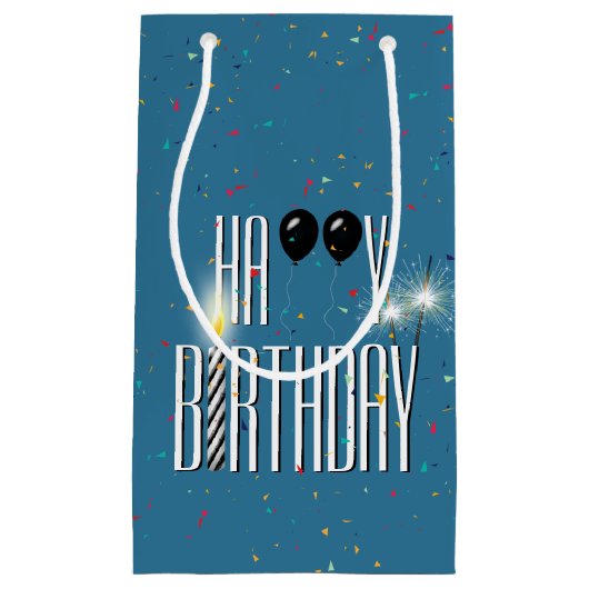 Zwarte Birthday-ballonnen en Sparklers Klein Cadeauzakje (Voorkant)