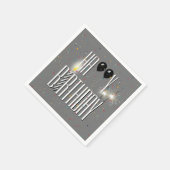 Zwarte Birthday-ballonnen en sparklers op grijs Servet (Hoek)