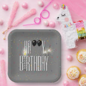 Zwarte Birthday-ballonnen en Sparklers Papieren Bordje (Feest)