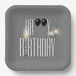 Zwarte Birthday-ballonnen en Sparklers Papieren Bordje