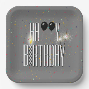 Zwarte Birthday-ballonnen en Sparklers Papieren Bordje