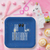 Zwarte Birthday-ballonnen en Sparklers Papieren Bordje (Feest)