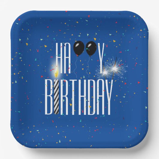 Zwarte Birthday-ballonnen en Sparklers Papieren Bordje (Voorkant)