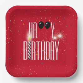 Zwarte Birthday-ballonnen en Sparklers Papieren Bordje