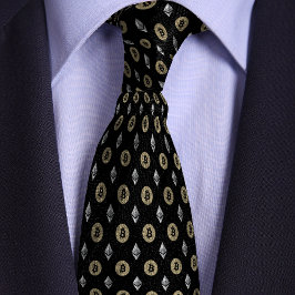 Zwarte Bitcoin Ethereum Crypto-pictogrammen Stropdas