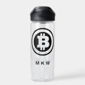 Zwarte Bitcoin Logo-symbool Monogrammed Waterfles (Achterkant)