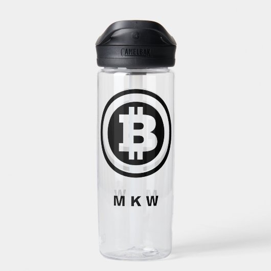 Zwarte Bitcoin Logo-symbool Monogrammed Waterfles (Achterkant)