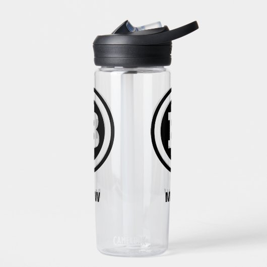 Zwarte Bitcoin Logo-symbool Monogrammed Waterfles (Links)