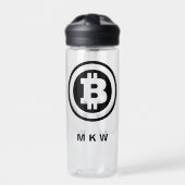 Zwarte Bitcoin Logo-symbool Monogrammed Waterfles (Voorkant)