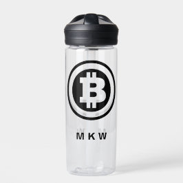 Zwarte Bitcoin Logo-symbool Monogrammed Waterfles