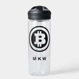 Zwarte Bitcoin Logo-symbool Monogrammed Waterfles