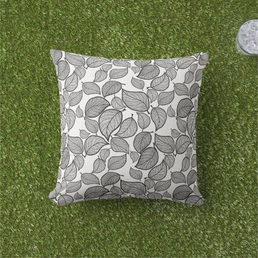 Zwarte bladeren op wit Sierkussen (Gras)