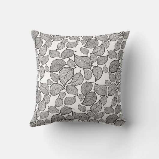 Zwarte bladeren op wit Sierkussen (Achterkant)