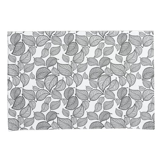 Zwarte bladeren op witte Kussensloop (Voorkant-Rechts)