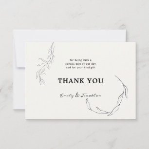 Zwarte bladeren van witte bruiloft dank u foto bedankkaart