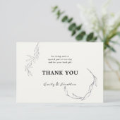 Zwarte bladeren van witte bruiloft dank u foto bedankkaart (Staand voorkant)