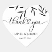 Zwarte Bladeren Witte Achtergrond  Trouw Huwelijk  Hart Sticker (Voorkant)