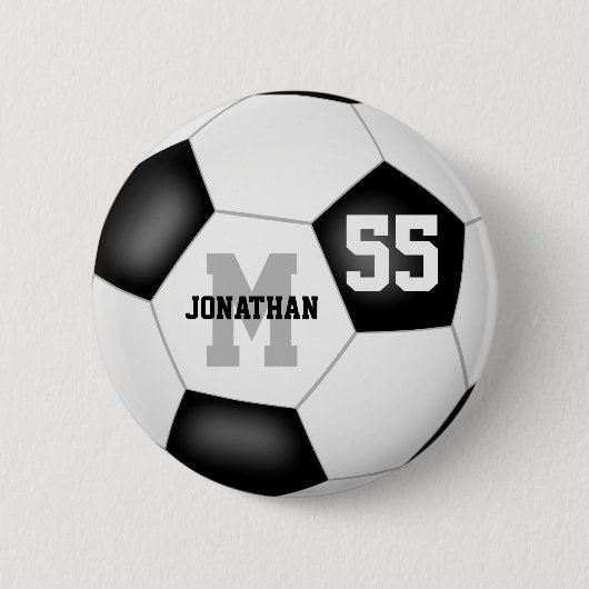 zwarte blanke jongens voetbal gepersonaliseerd ronde button 5,7 cm (Voorkant)