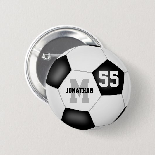 zwarte blanke jongens voetbal gepersonaliseerd ronde button 5,7 cm (Voorkant /achterkant)