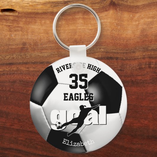 zwarte blanke school geestesmeisjes voetbal sleutelhanger (Voorkant)