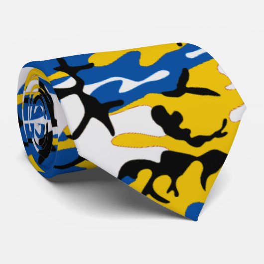 Zwarte Blauw en Gele Camo Stropdas (Opgerold)