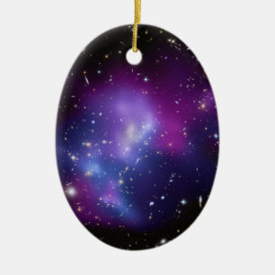 Zwarte Blauw en Paarse Galaxy Cluster Space Photo Keramisch Ornament