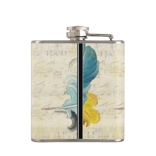 Zwarte Blauw Geel Hipster Patroon Heupfles (Achterkant)