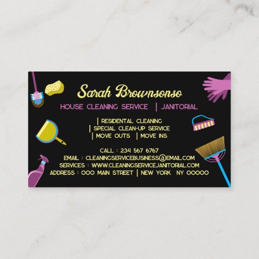 Zwarte Blauw Roze Woonster Janitorial Visitekaartje (Achterkant)