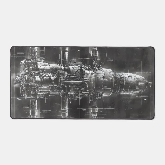 Zwarte blauwdruk van het ruimtestation bureaumat (Voorkant)