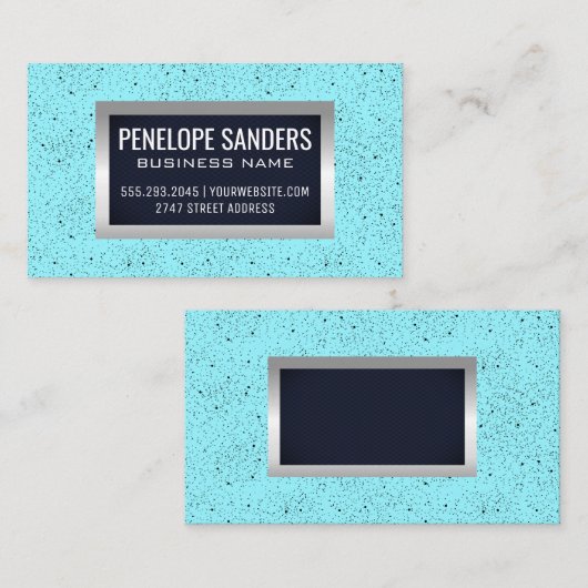 Zwarte blauwe achtergrond | Silver Metallic Visitekaartje (Voorkant / Achterkant)