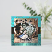 ZWARTE BLAUWE BLAUW BICYCLE WEDDING DAMASKMONOGRAM KAART (Staand voorkant)