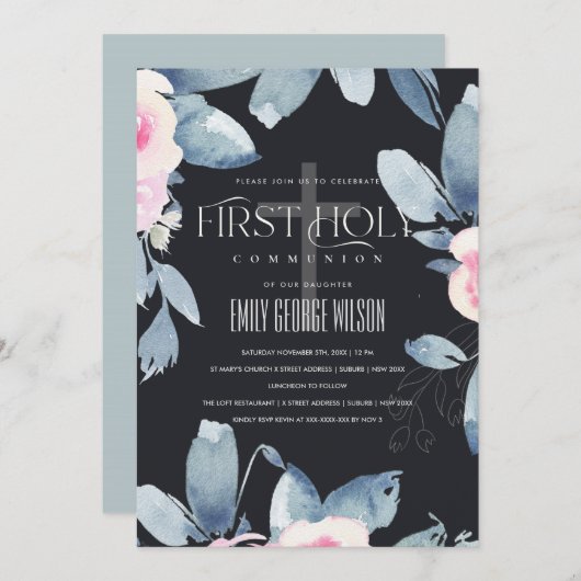 ZWARTE BLAUWE BLAUWE BUNCH EERSTE HOLY COMMUNICATI KAART (Voorkant / Achterkant)