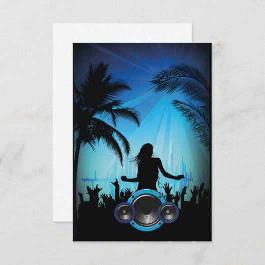 ZWARTE BLAUWE BLAUWE PARTIJ DIE MUZIEK PALM BOMEN KAART (Voorkant / Achterkant)