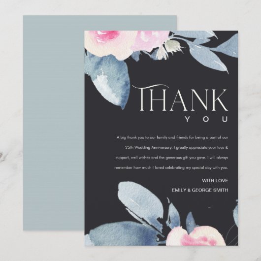 ZWARTE BLAUWE BLAUWVLOERINGEN 25 JAARLIJKS JUBILEU BEDANKKAART (Voorkant / Achterkant)