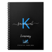 Zwarte blauwe economie kantoor naam notitieboek (Voorkant)