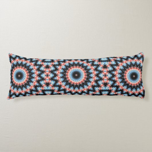 Zwarte, blauwe en rode Mandala Ster Lichaamskussen (Voorkant)