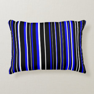 Zwarte, blauwe en witte barcode streep decoratief kussen