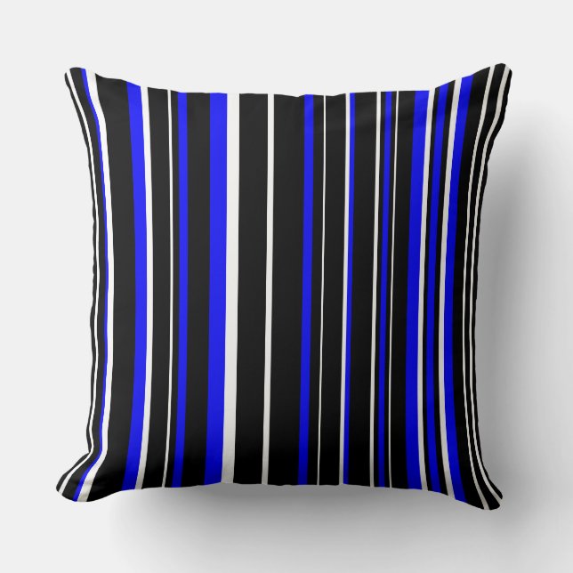 Zwarte, blauwe en witte barcode streep kussen (Voorkant)