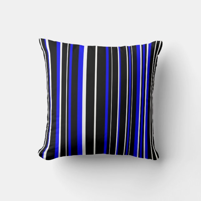 Zwarte, blauwe en witte barcode streep kussen (Voorkant)