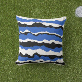Zwarte, blauwe en witte golfpatroon kussen (Gras)