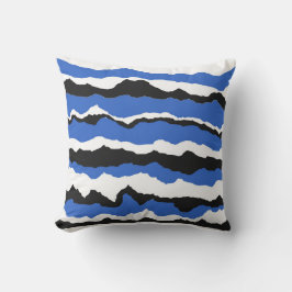 Zwarte, blauwe en witte golfpatroon kussen