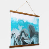 Zwarte, blauwe en witte marmergolven hangend wandkleed (Gebogen)