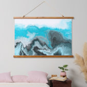 Zwarte, blauwe en witte marmergolven hangend wandkleed (Slaapkamer)