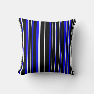 Zwarte, blauwe en witte streepjes barcode kussen