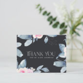 ZWARTE BLAUWE FLORA WATERVERF DANK U BRIEFKAART (Staand voorkant)