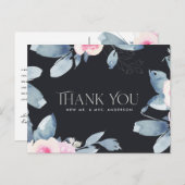 ZWARTE BLAUWE FLORA WATERVERF DANK U BRIEFKAART (Voorkant / Achterkant)