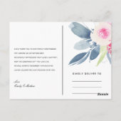 ZWARTE BLAUWE FLORA WATERVERF DANK U BRIEFKAART (Achterkant)