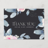 ZWARTE BLAUWE FLORA WATERVERF DANK U BRIEFKAART (Voorkant)