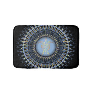 Zwarte Blauwe Gouden Mandala Schildpad Badmat