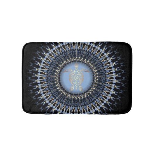 Zwarte Blauwe Gouden Mandala Schildpad Badmat (Voorkant)
